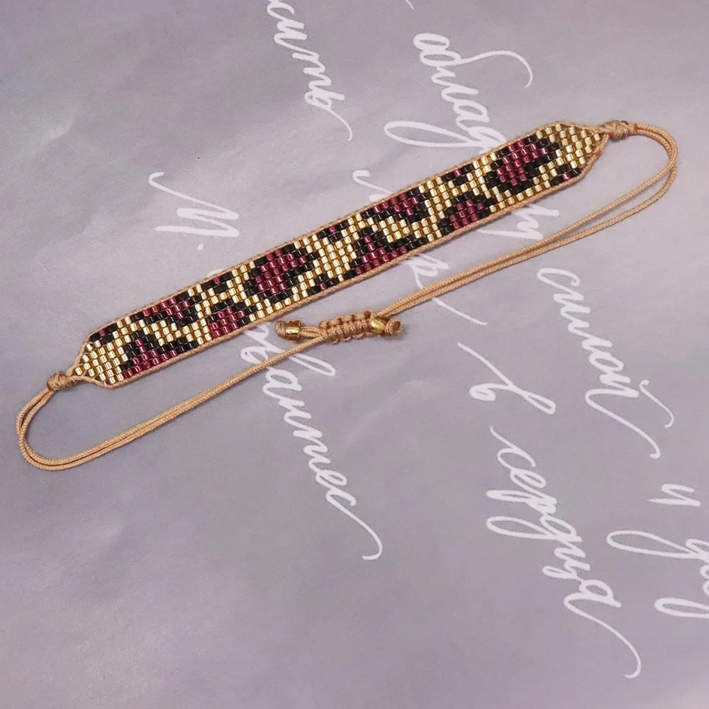 Браслет ручной работы в стиле ретро с рисовым шариком и леопардовым принтом