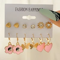 kisswife pink heart earrings set for women girls gold color crystal butterfly gossip stud earrings charm jewelry party gift 2022