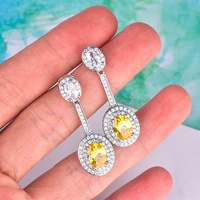 punki korean style new yellow oval cubic zirconia dangle earrings for elegant women fashion bridal wedding party jewelry pke31