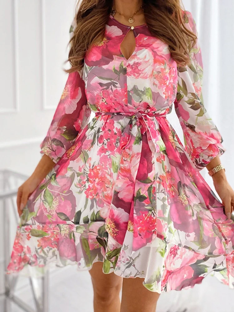 Шифоновое платье с цветочным принтом для женщин шикарное элегантное длинным