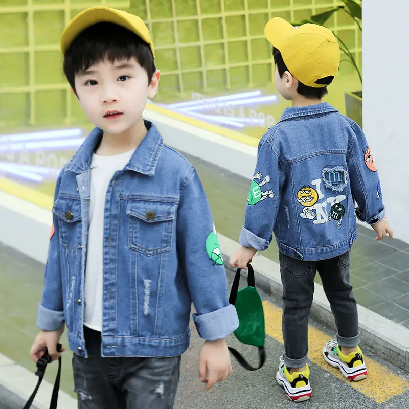 

Boys Denim Jacket Kids Coat Patchwork Jean Jacket Novelty Tops Casual Single-breasted Cotton Denim Baby Toddler Boy Fall Clothes