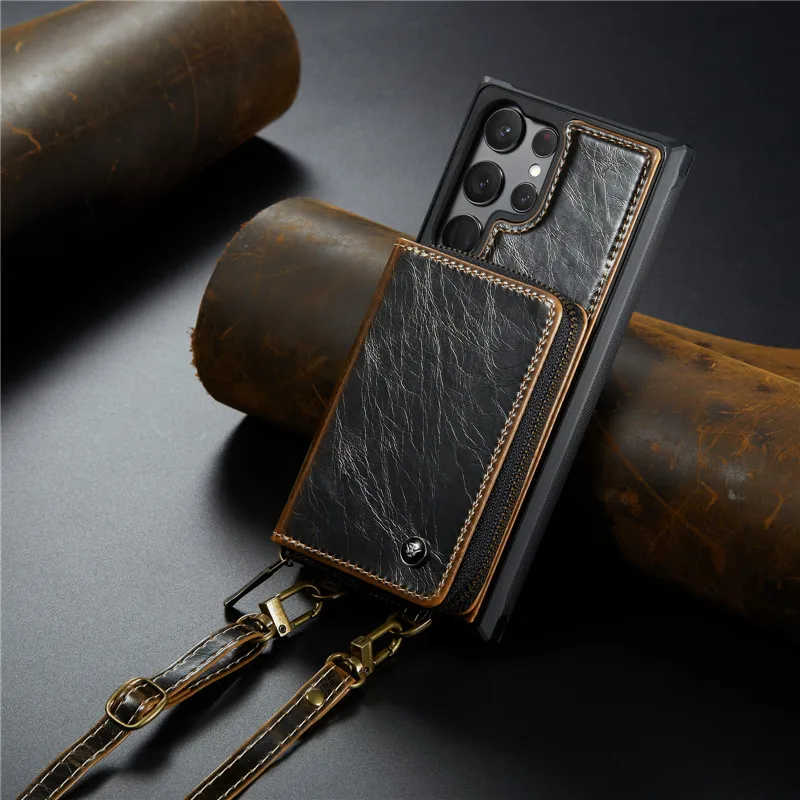 

Multi-function Card Bag Case For Samsung Galaxy S21 Plus S22 S23 Ultra Business PU Leather Wallet Cover Shell