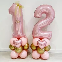 17pcsset pink number foil balloons happy birthday baby girl kids party decorations princess 1st birthday 1 2 3 4 5 6 7 8 9