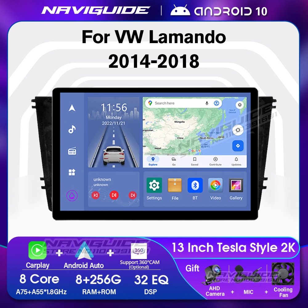 

Автомобильный радиоприемник IDE Android 10 13 дюймов для VW Volkswagen Lamando 2014-2018 Carplay 1920*1200P Автомобильный видео стерео Мультимедийный Плеер