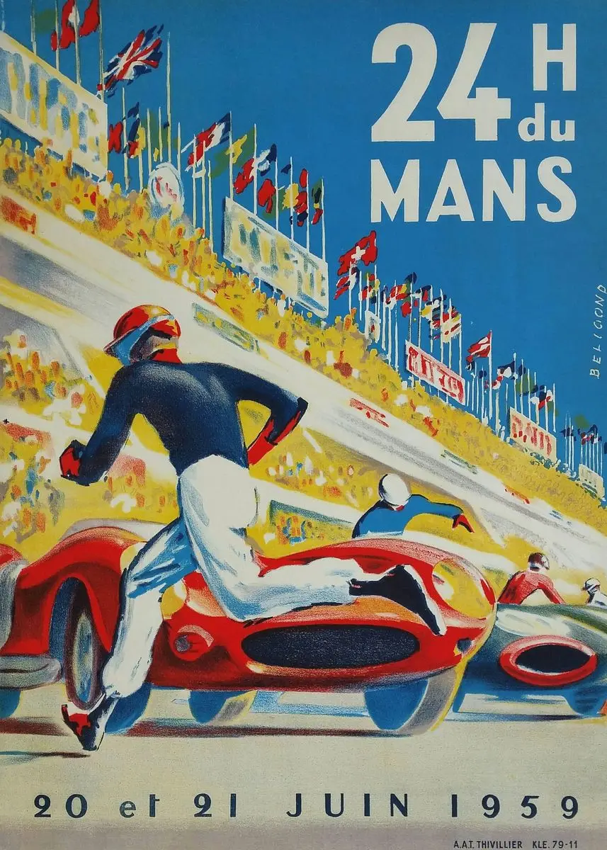 Винтажный постер F1 формула Grand Track для гоночного автомобиля 24 часа с изображением