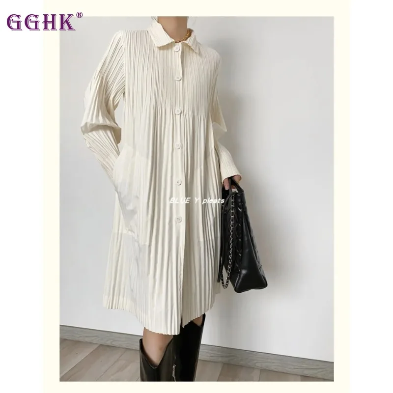 Женский плиссированный Тренч GGHK Осень-зима 2024 новая однобортная модная женская