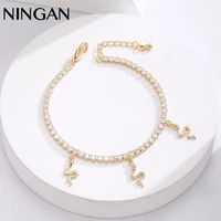 ningan glitering gold color women chain bracelet princess cut cubic zirconia bracelet women party dress fashion jewelry