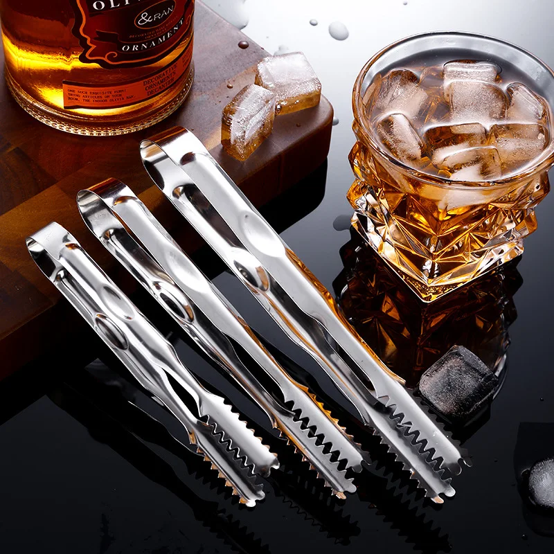 Нержавеющий стальной зажим для льда с утолщенным отпечатком пальца для барбекю, мини кубиками сахара, хлебом и другими принадлежностями для бара.