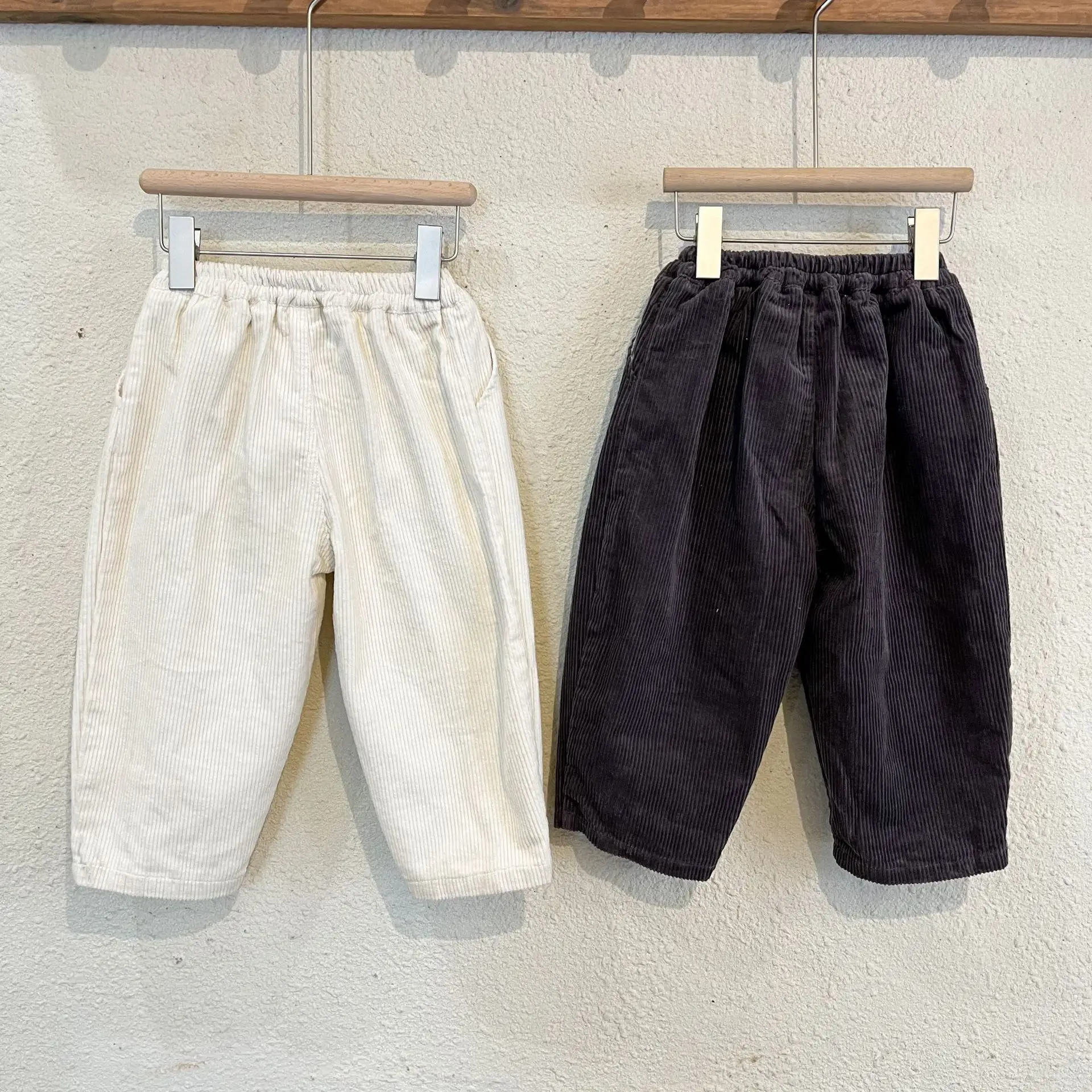 

Nwe Autumn Boy Girl Children Corduroy Loose Solid Ribbed Casual Pants Baby Cotton Simple Fashion Trousers Kid All-match Clothing