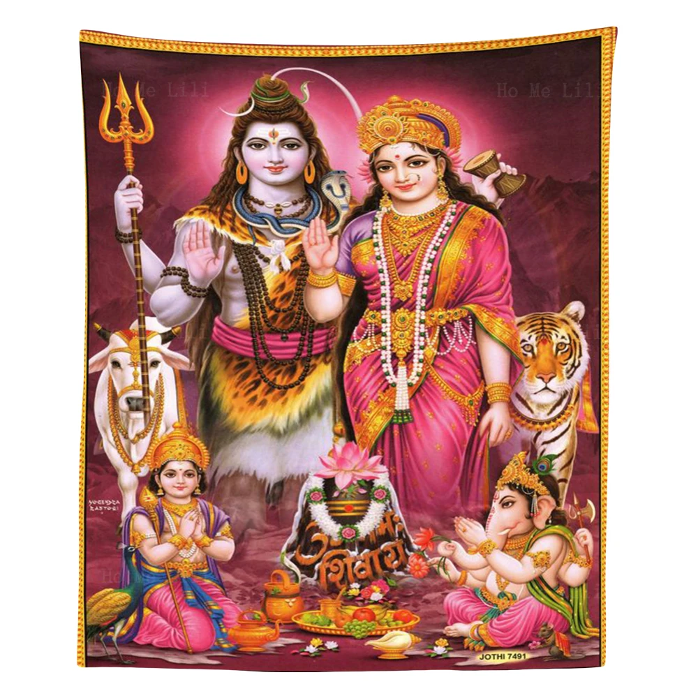 

Hinduism Lord Shiva Parvati Family Indian God Ganesh Kartik Spiritual Ox Tiger Tapestry By Ho Me Lili For Livingroom Wall Decor