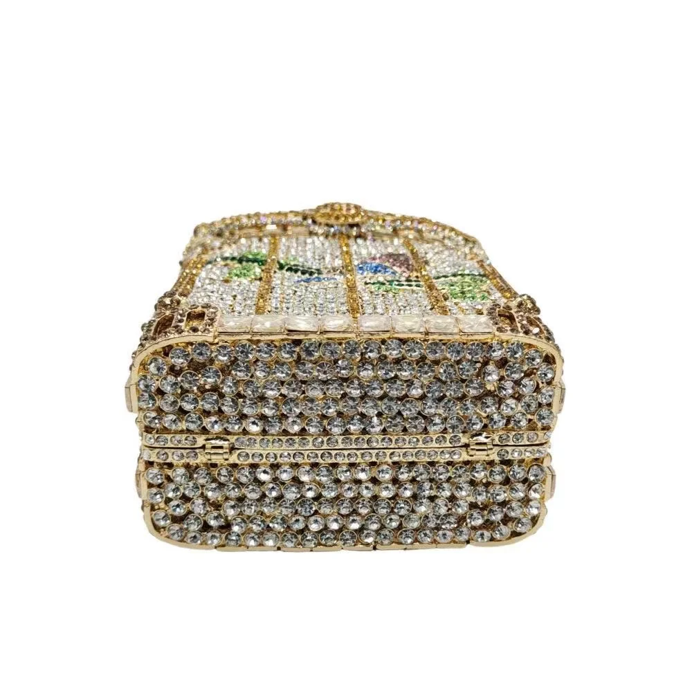 Блестящая птичья клетка женская сумка роскошная металлическая коробка клатч для