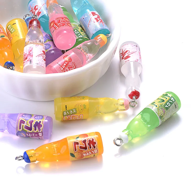 10Pcs Plastic Pop Cola Soda Drinks Beverages Juice Alcohol Liquo Bottle Resin Pendants Charms for Jewelry Making Diy Mini Crafts