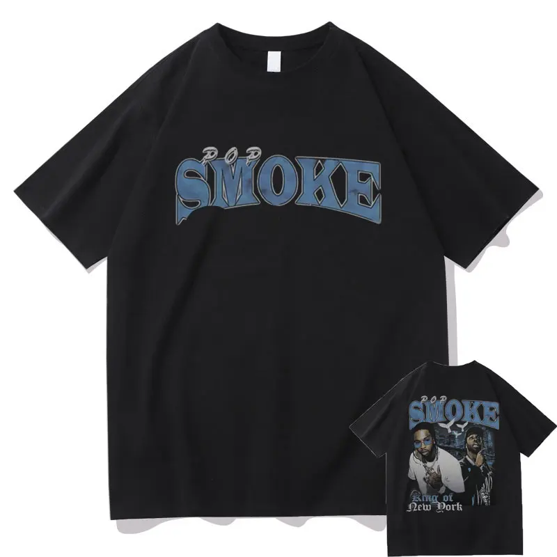 

Pop Smoke Double Sided Print Tshirt Fashion Man Rapper The Woo King T-shirt Men's Black T Shirts Men Women Hip Hop Short Sleeve