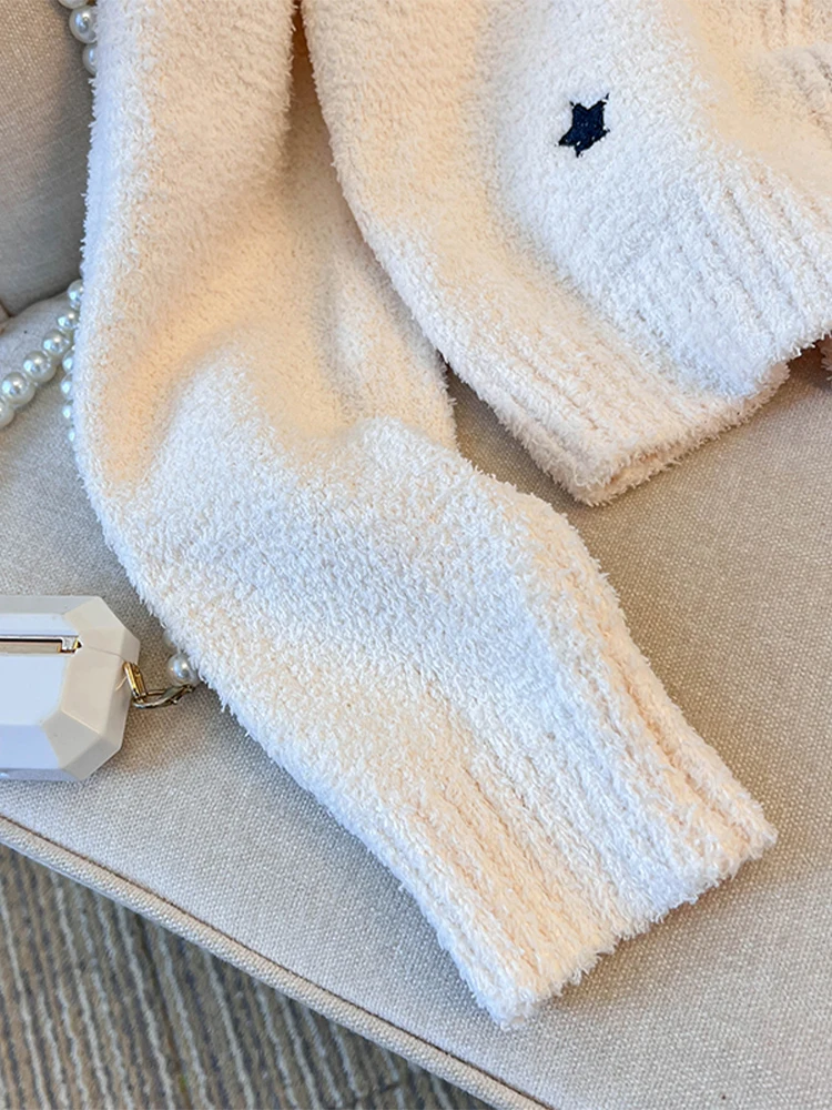 Женский белый кардиган свитер Harajuku Y2k плюшевые пальто с длинными рукавами