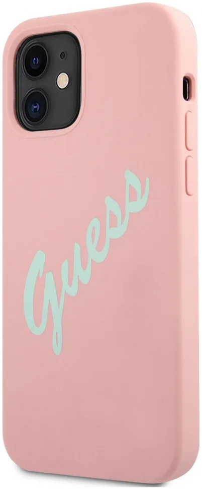 Чехол CG Mobile Guess Liquid silicone Script Laser logo для iPhone 12 mini цвет Розовый/Мятный | Мобильные