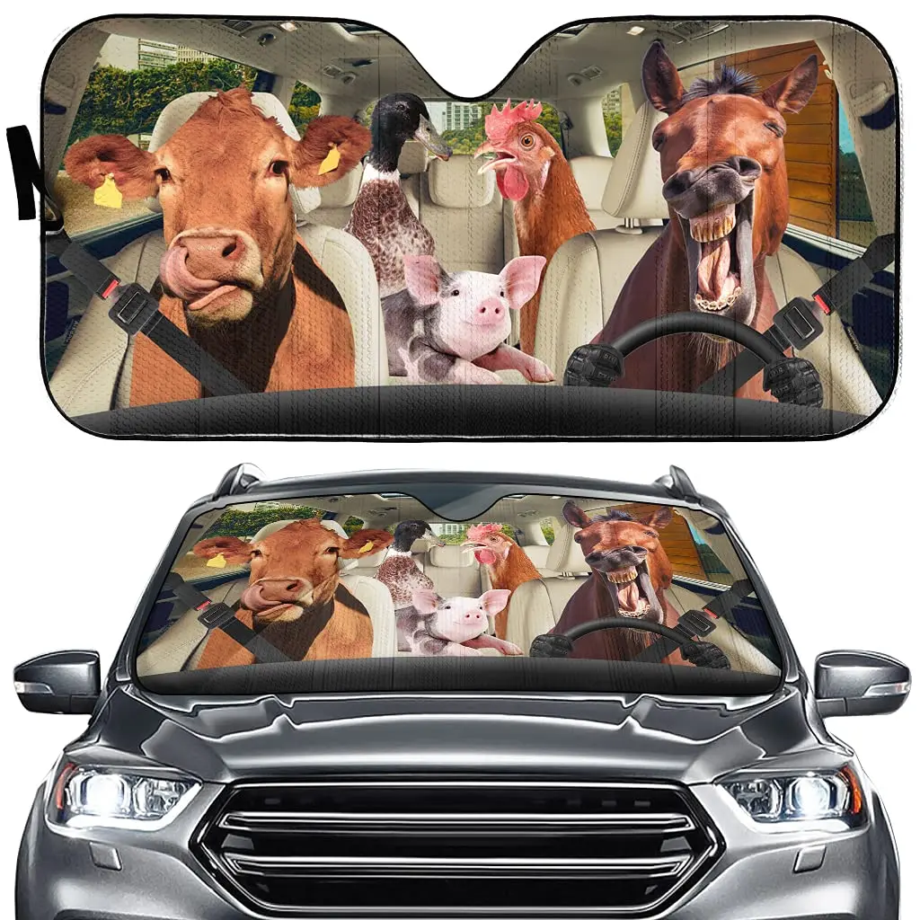 

Cow and Wagon Windshield Visor - Customizable Foldable Visor Guard - Duck Visor for Car Truck SUV to keep your vehicle cool.