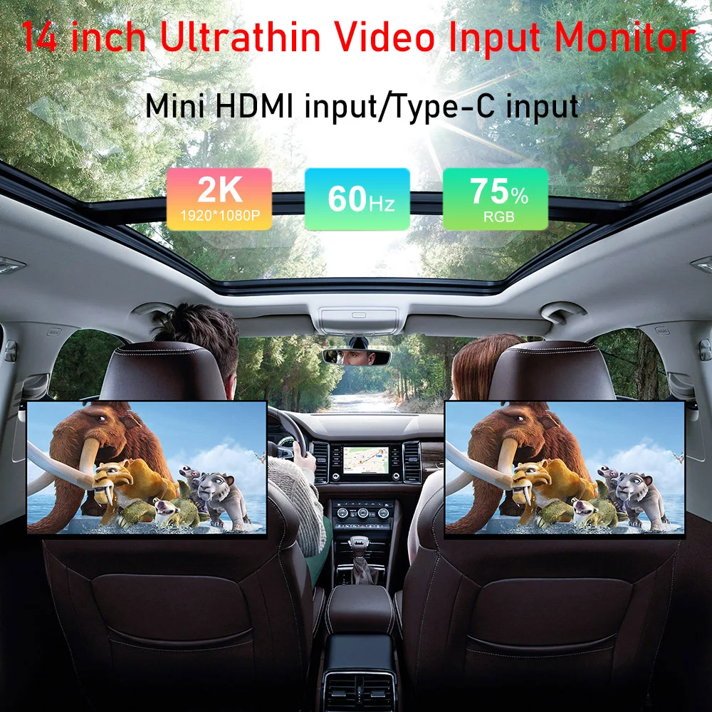 

Portable Monitor 14 Inch Ultrathin 1080P HDMI Input Laptop External Screen Headrest Monitor IPS Computer Display Screen Extender