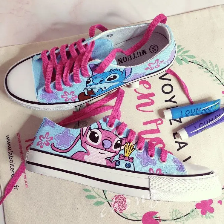 Disney New Stitchai Low-top Lace-up Hand-painted Shoes Graffiti Shoes Canvas Shoes Couples Custom-made Men And Women Shoes