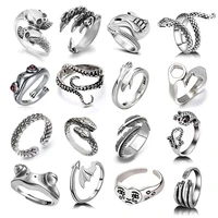 ancient silver color rings snake frog vintage metal finger open ring for women men punk gothic adjustable ring boho jewelry gift
