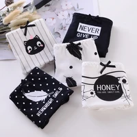 1pcs high quality japanese kawaii cartoon cat ladies cotton panties mid waist cute black and white feather briefs