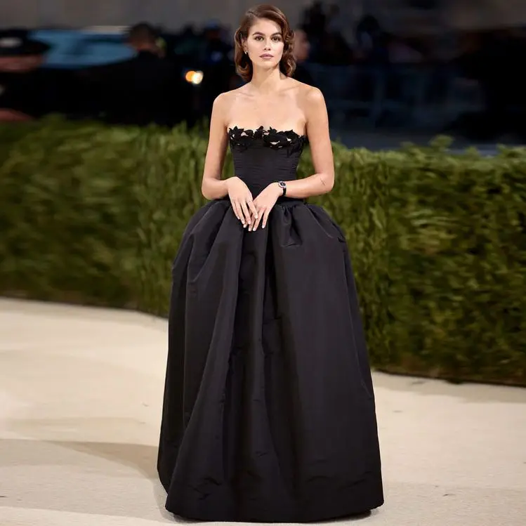 

Black Fashion Elegant Women Dress Strapless Floor Length Evening Dress Ball Gown Celebrity Dress Photography Prom Dress