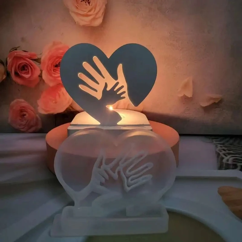 N0HB Силиконовые формы Большие руки в маленьких ручных подсвечниках Жестовые для