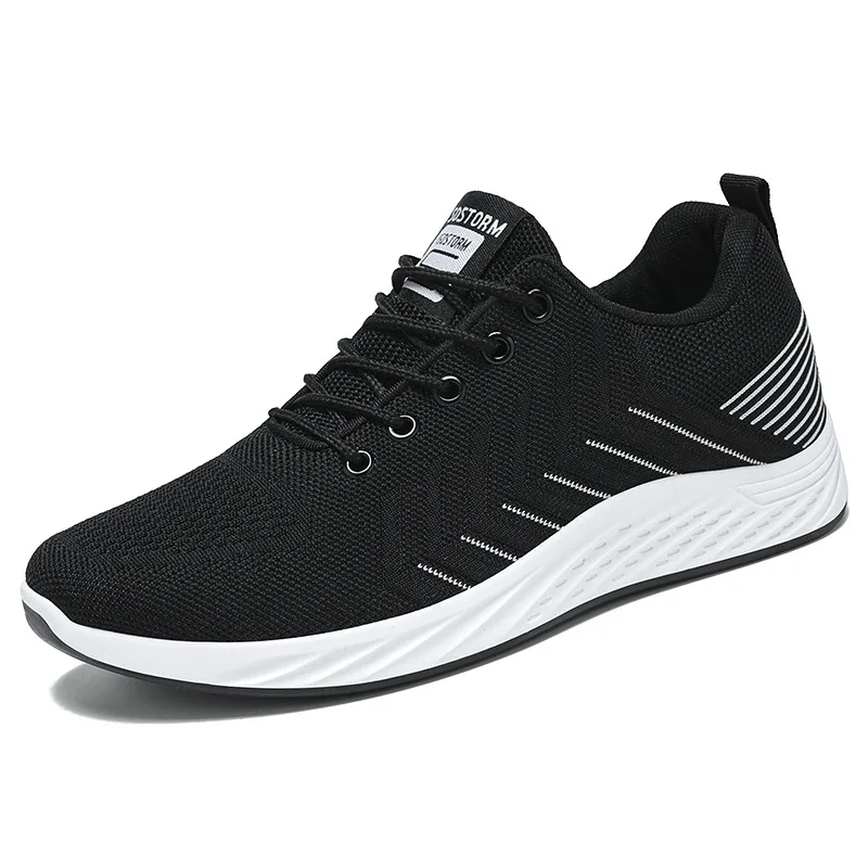 New wholesale student flying woven breathable trend black casual soft bottom lace-up breathable sneakers for brilliant men