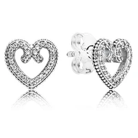 authentic 925 sterling silver sparkling heart swirls with crystal stud earrings for women wedding gift pandora jewelry