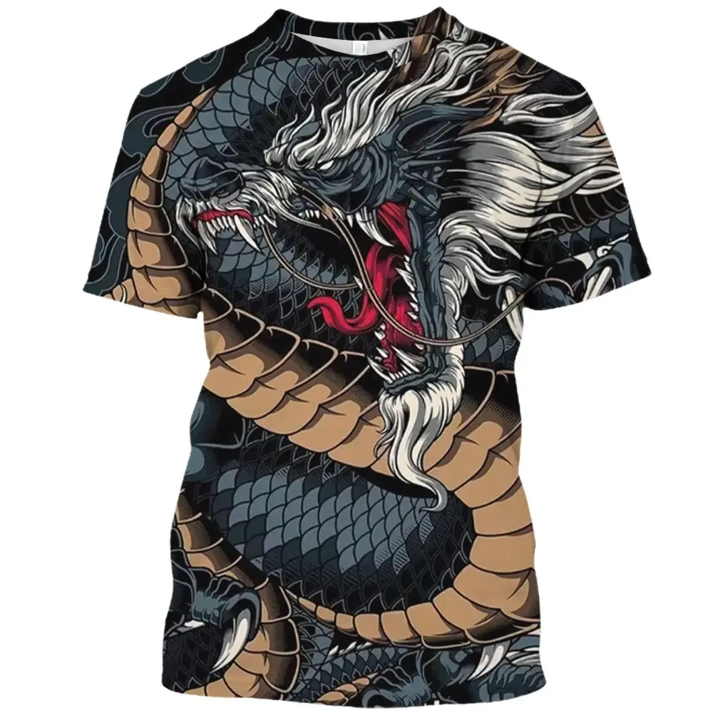3D Print Domineering Dragon Pattern T Shirt For Men Crew Neck Fashion Loose TubaShort Sleeve Use Comfortable Breathable Material