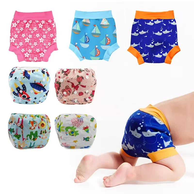 Children Leakproof Swimming Nappies Newborn Baby High Waist Swimming Trunks Baby Boys Girls Cartoon Printed Cloth Diaper