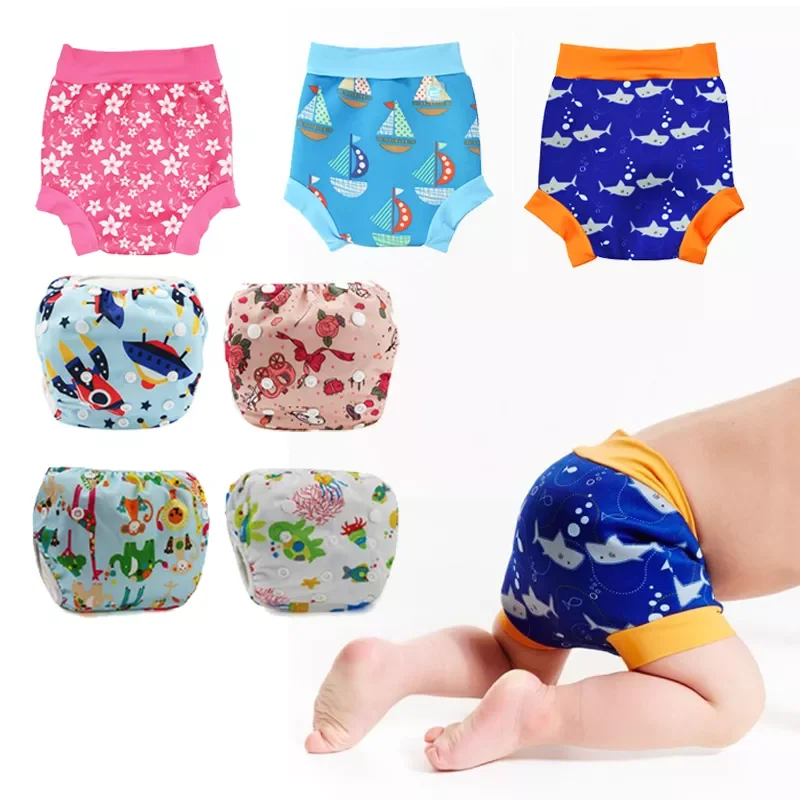 

Children Leakproof Swimming Nappies Newborn Baby High Waist Swimming Trunks Baby Boys Girls Cartoon Printed Cloth Diaper