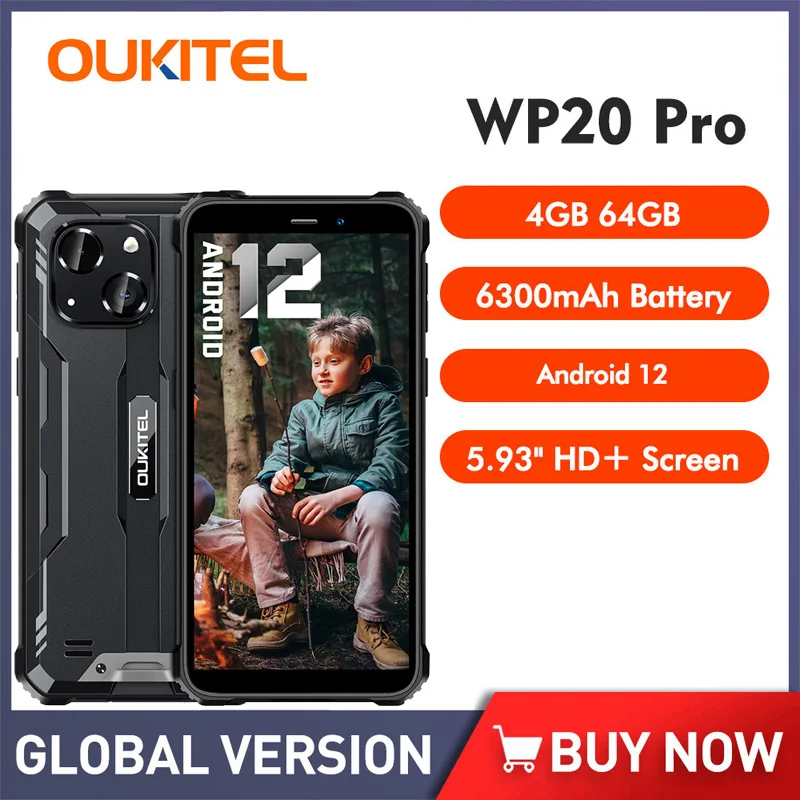 

Oukitel WP20 PRO Smartphone 5.93" NFC 6300mAh Android 12 Mobile Phones 4GB RAM 64GB ROM 20MP Waterproof Rugged Cellphone