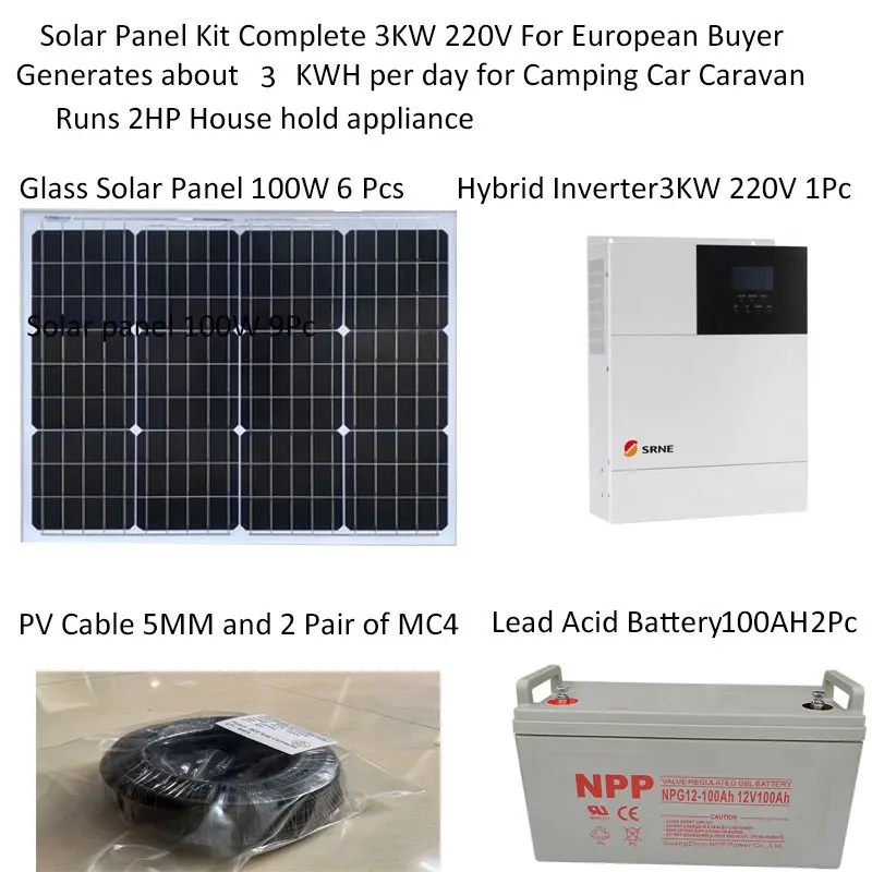 

Solar Panel Kit Complete With Battery 3000W 3KW 110v 220V 230V MPPT Hybrid Inverter Car Camping Caravan Home Off Grid System