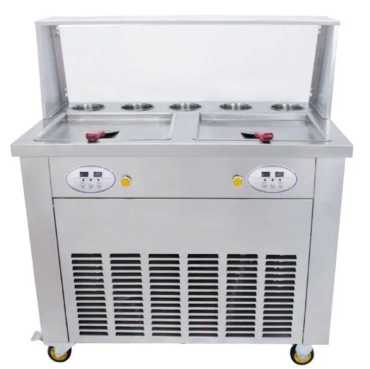 

Stainless Steel Fried Ice Cream Machine Freezer ice pan machine with defrost for Yummy Ice Cream Rolls Making