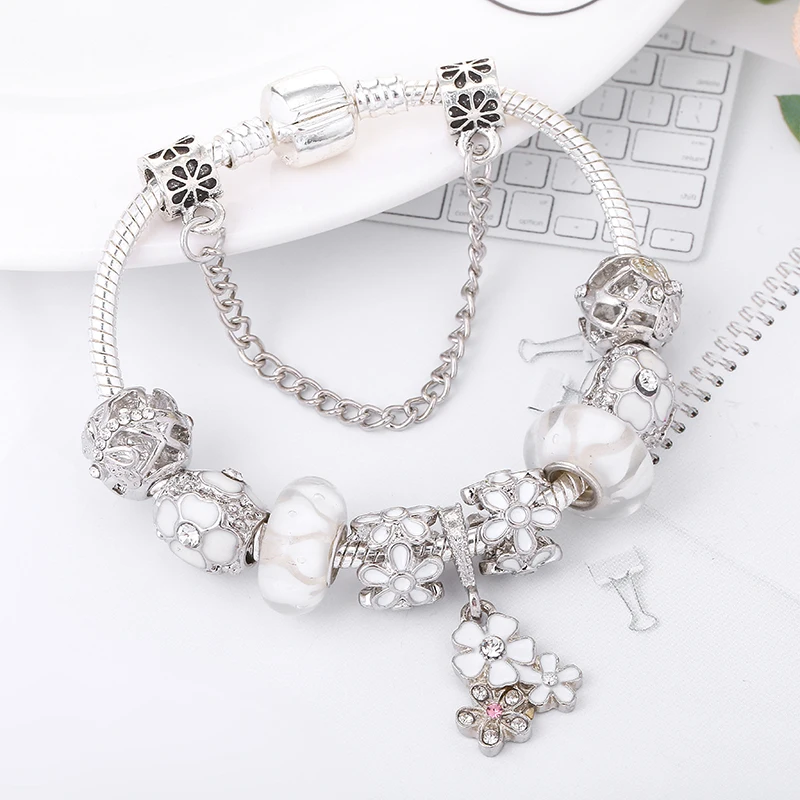 Boosbiy Европейский стиль Браслет и браслет с кристаллами любви цветочными бусинами