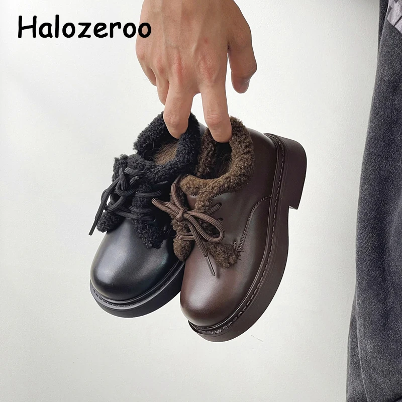 

Новинка Зима 2024, детская модная обувь, брендовые Меховые Туфли для маленьких девочек, детская черная школьная обувь, теплая Повседневная мягкая обувь из ткани «Оксфорд» для мальчиков