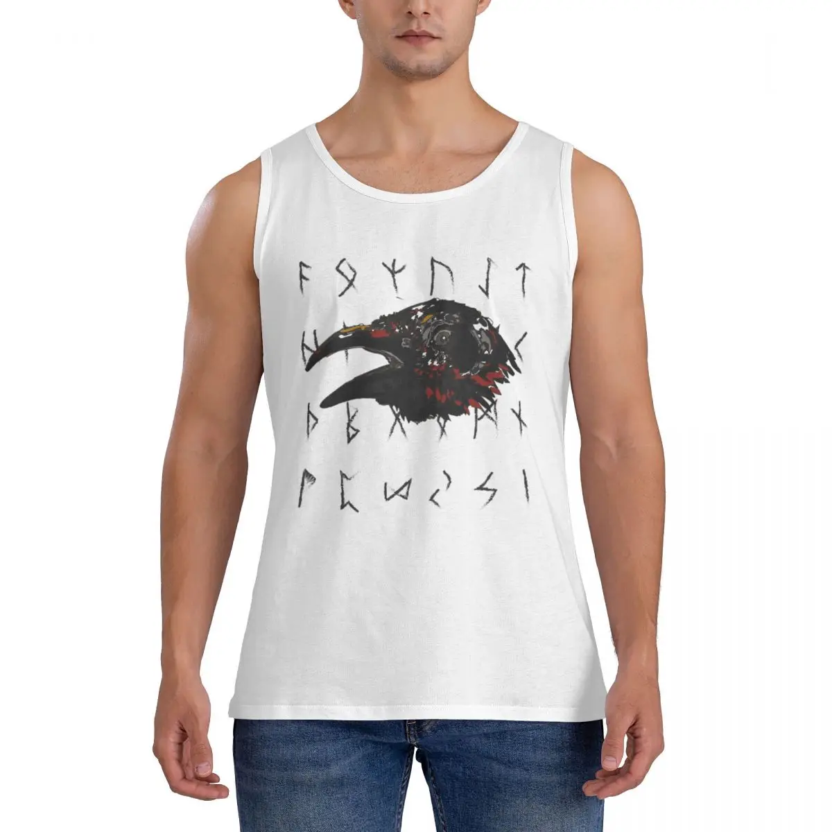 

Odins Mystic Viking Raven Head And Runes Sleeveless Shirt Men Singlets Cotton Vintage Gym Muscle Vests Gift