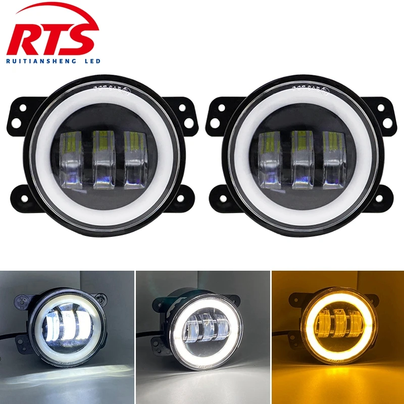 

4 Inch Round Led Fog Lights Driving Light with White Amber Halo DRL Offroad Fog Lamps for Jeep Wrangler JK TJ Dodge Journey