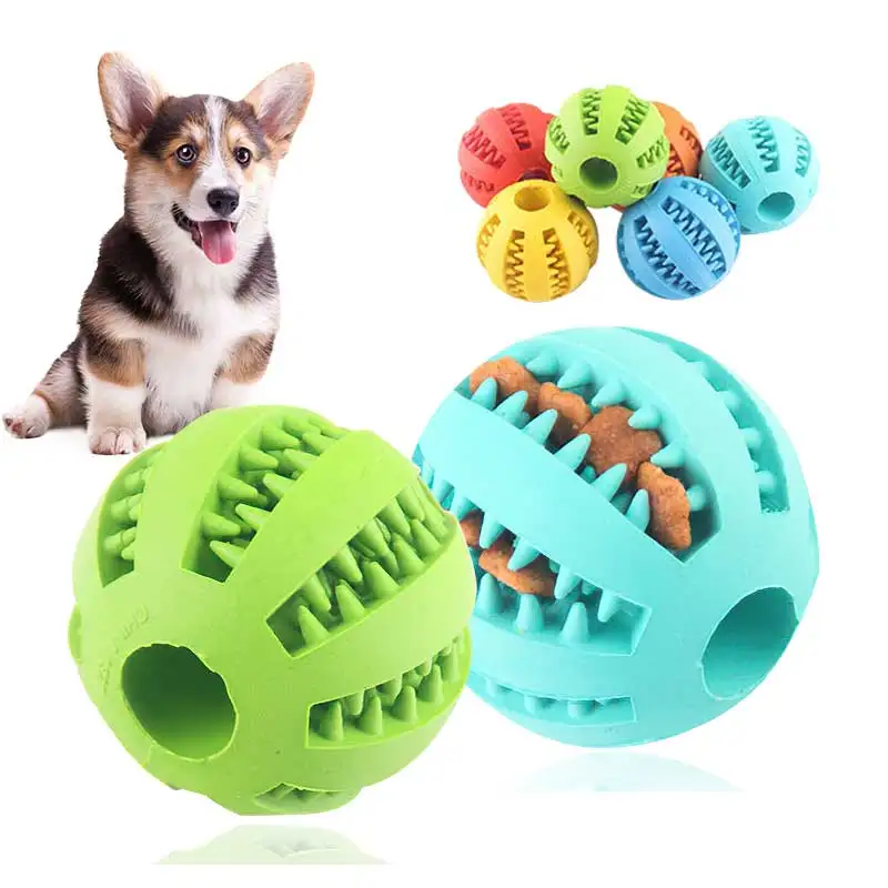 Pelota hinchable interactiva para perros, juguete de goma para masticar, Limpieza de dientes, comida, súper resistente