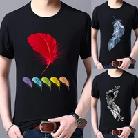 summer new feather short sleeve print clothing men t shirt harajuku graphic clothing mens top graphic all match sports tee