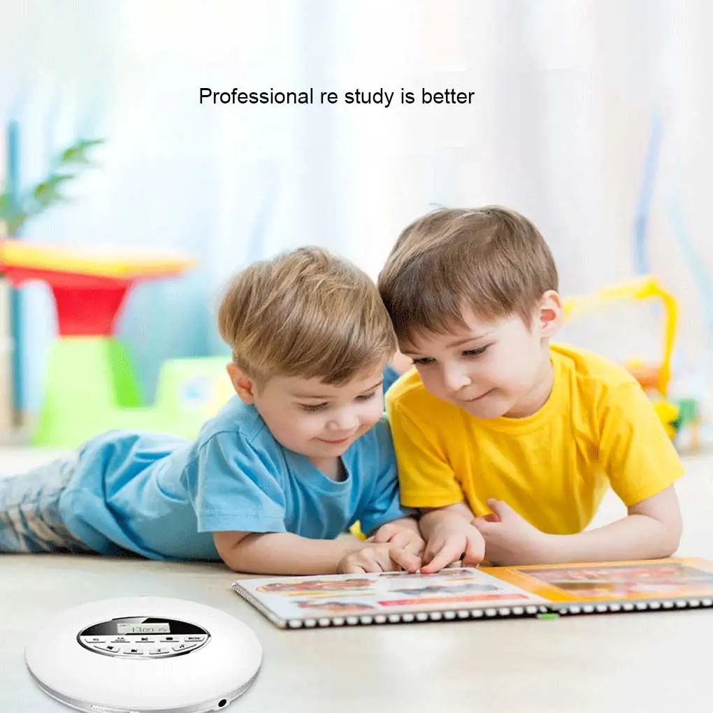 

Digital Auto CD Player Portable 3 5mm Interface AUX Memory Card Round Stylish Music Playing Listening Learning Device Gift