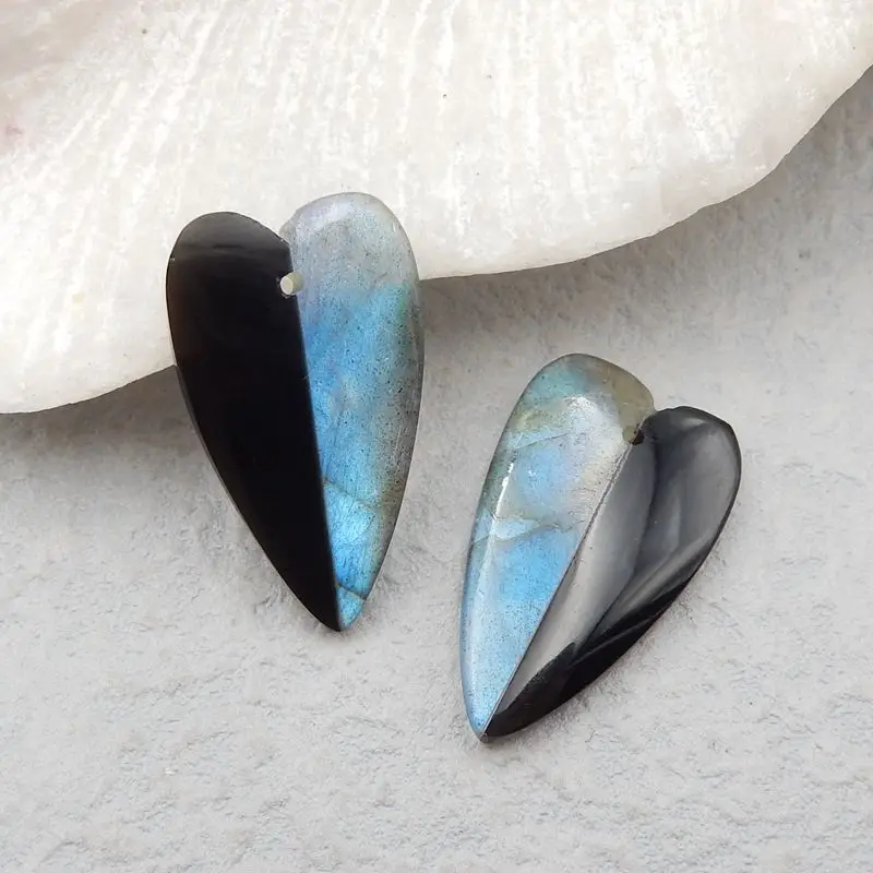 

Natural Stone Obsidian,Labradorite Earring Beads,26x16x4mm,5g Semiprecious Stone Fashion Heart Earrings