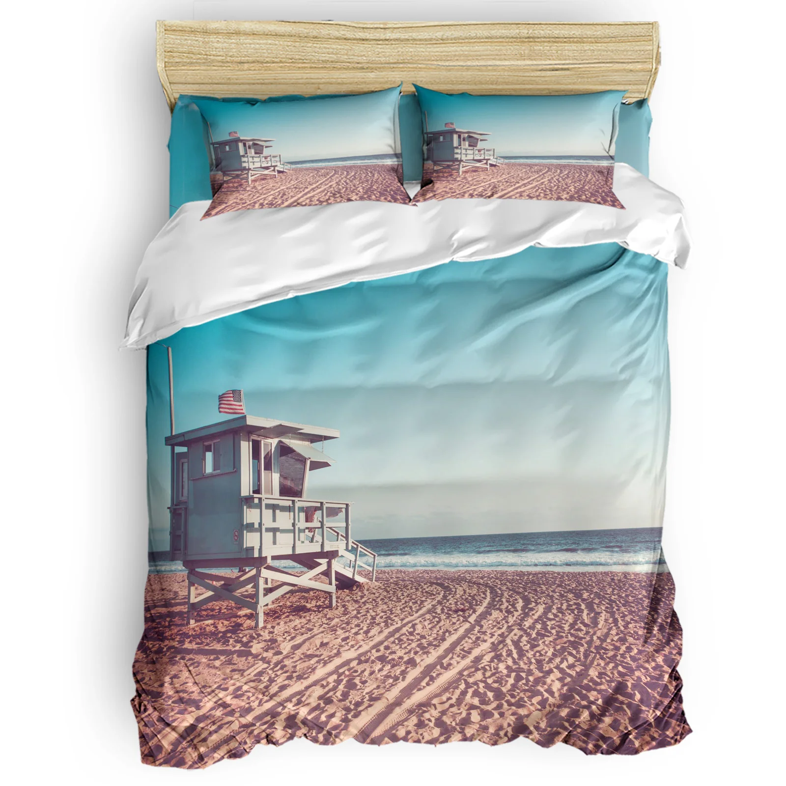 Lifeguard Cabin Beach Sandy Santa Monica Comfortable Household Goods Bedroom Bed Luxury Duvet Cover 2/3/4 Pieces | Дом и сад