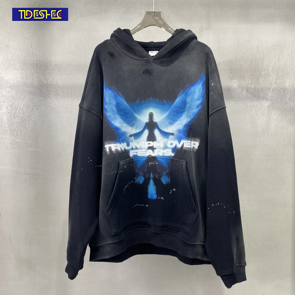 

Толстовка Y2k Мужская/Женская свободного покроя, винтажный Свитшот оверсайз с принтом аниме ангел, потертый цвет, модная уличная одежда, зима