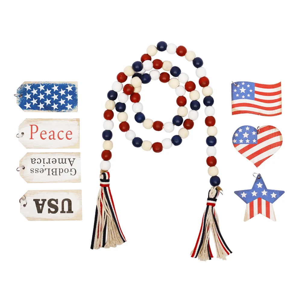 

1 Set Independence Day Wood Bead String Decoration Tassel Bead Ornament