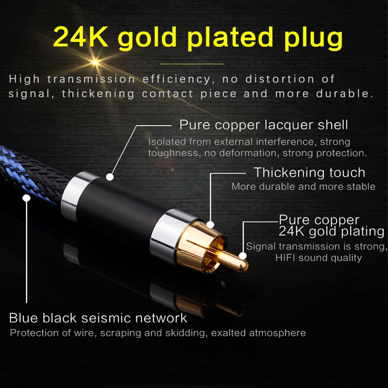 Фото Hi-End DAC 75ohm Rca-Rca мужской цифровой аудио коаксиальный кабель стерео динамик Hifi сабвуфер для AV TV Box CD DVD VCD радио №4