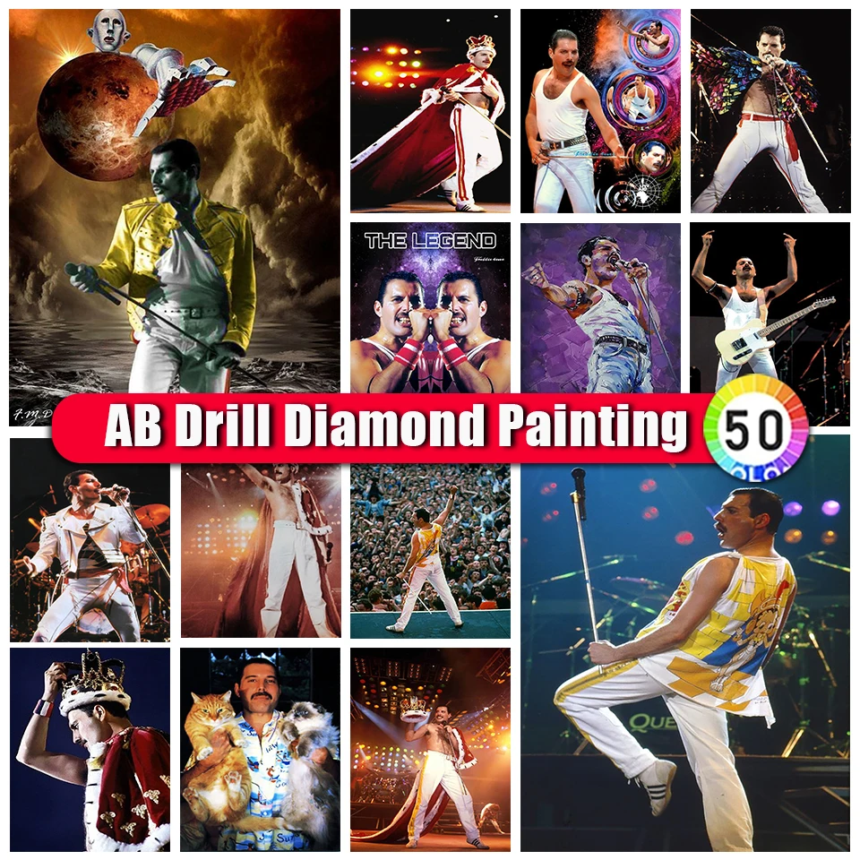 BinXue King Freddie Mercury AB Diamond Painting Queen Band Embroidery Handmade DIY Rock Music Guitar Mosaic Home Decor Gifts