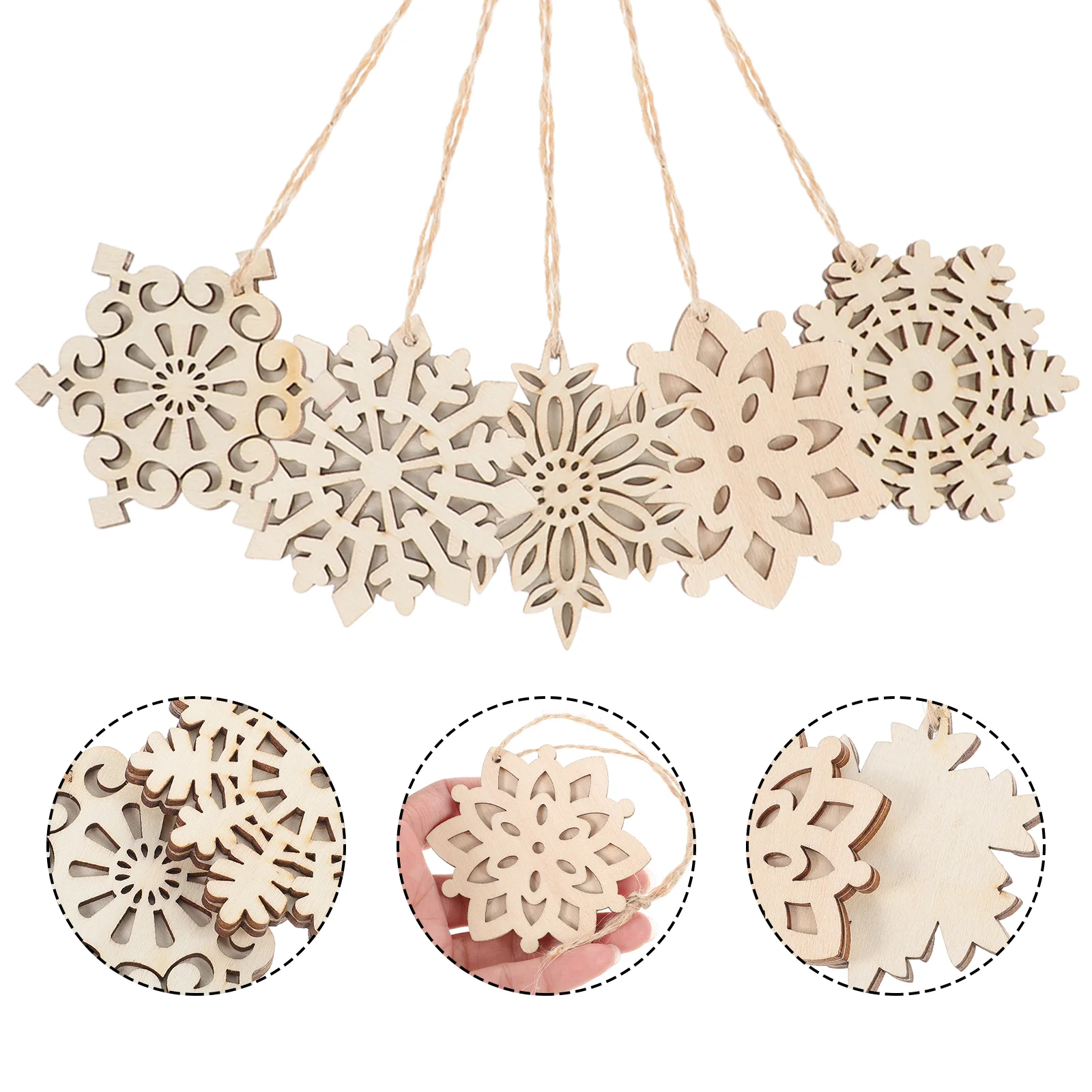 

Snowflake Christmas Ornaments Wood Wooden Tree Hanging Embellishments Unfinished Xmas Gift Pendant Tags Cutouts Slice Diy