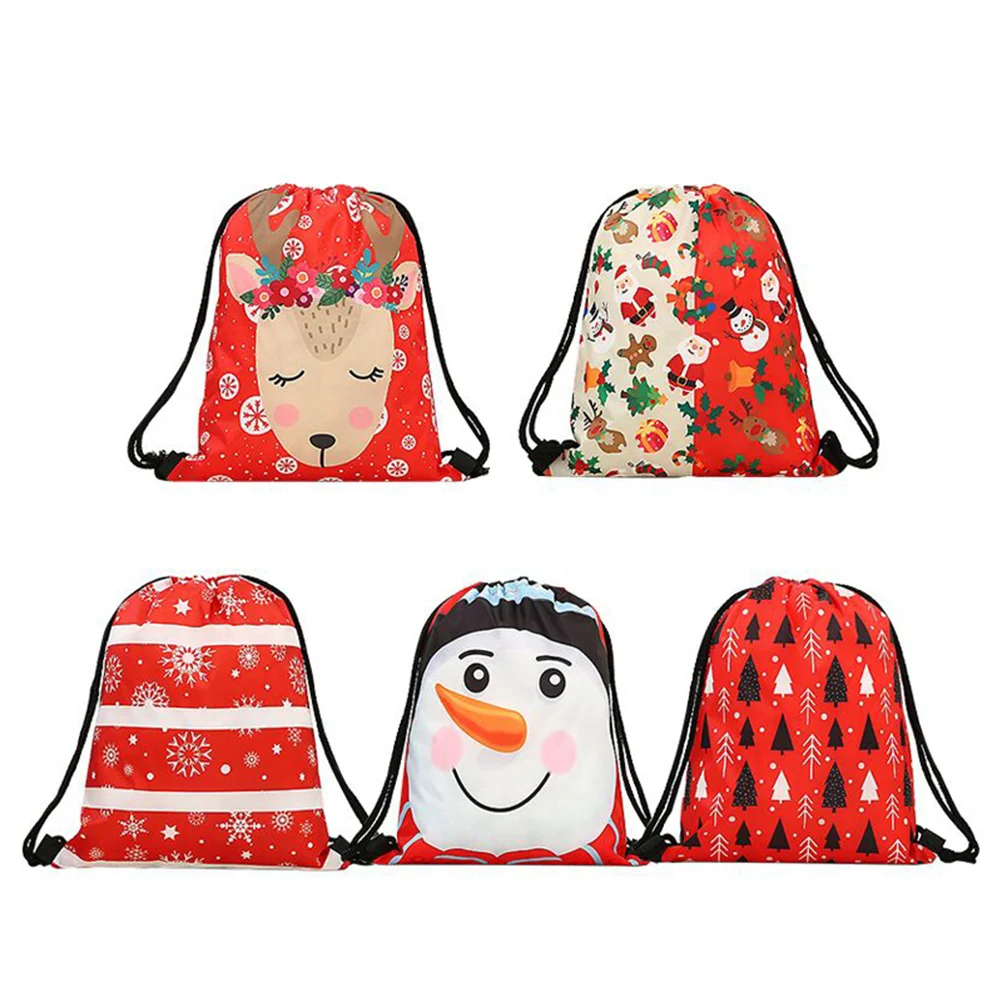 

5pcs Christmas Favors Bags Printed Pouches Backpacks Storage Bags for Goodies Treats Candies