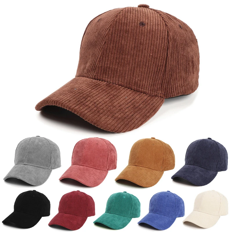 

New Corduroy Baseball Cap Solid Color Peaked Cap Hip Hop Caps Snapback Hat Bone Trucker Hat Men Women Thick Warm Winter Stylish